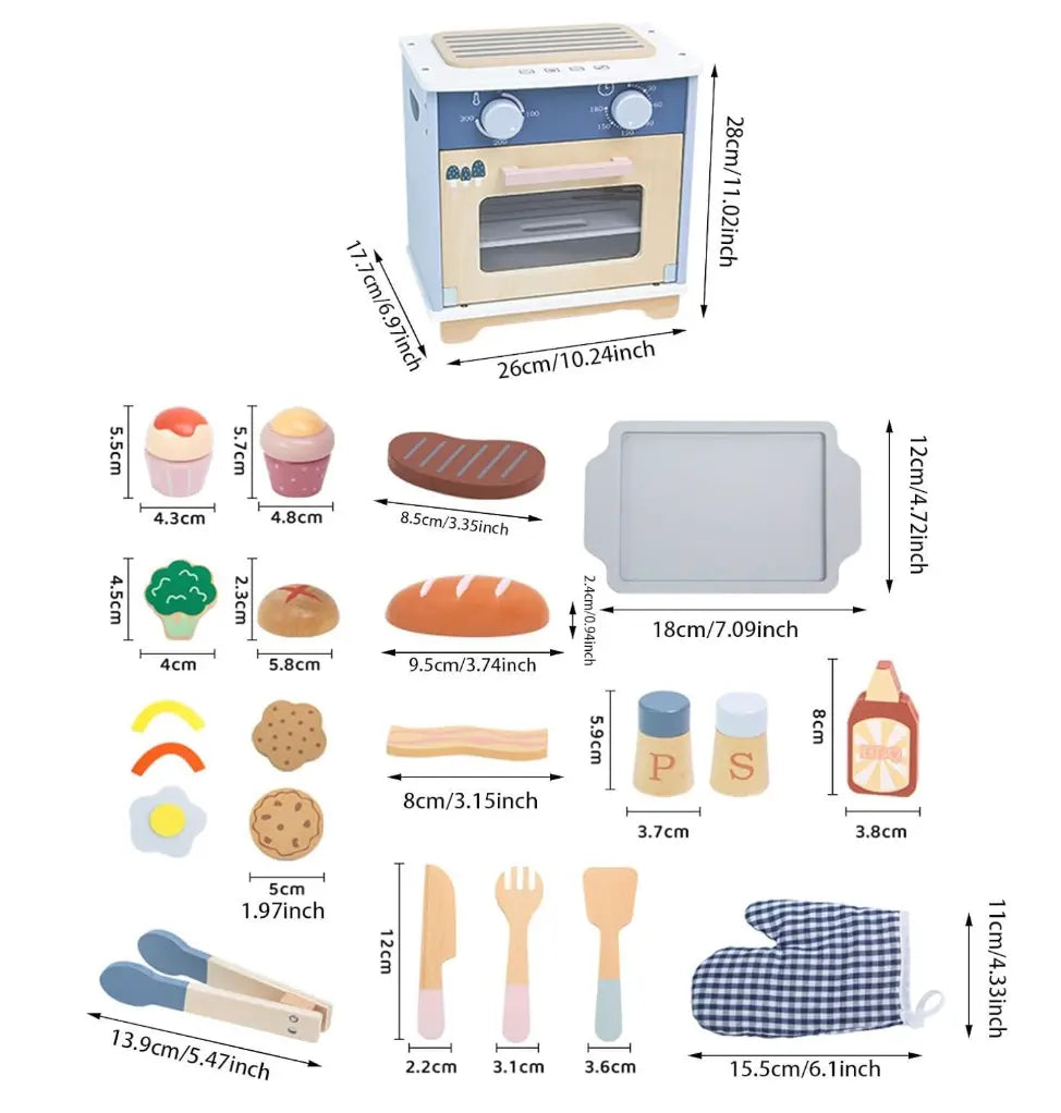 Montessori Complet Oven Set Wooden Dimension