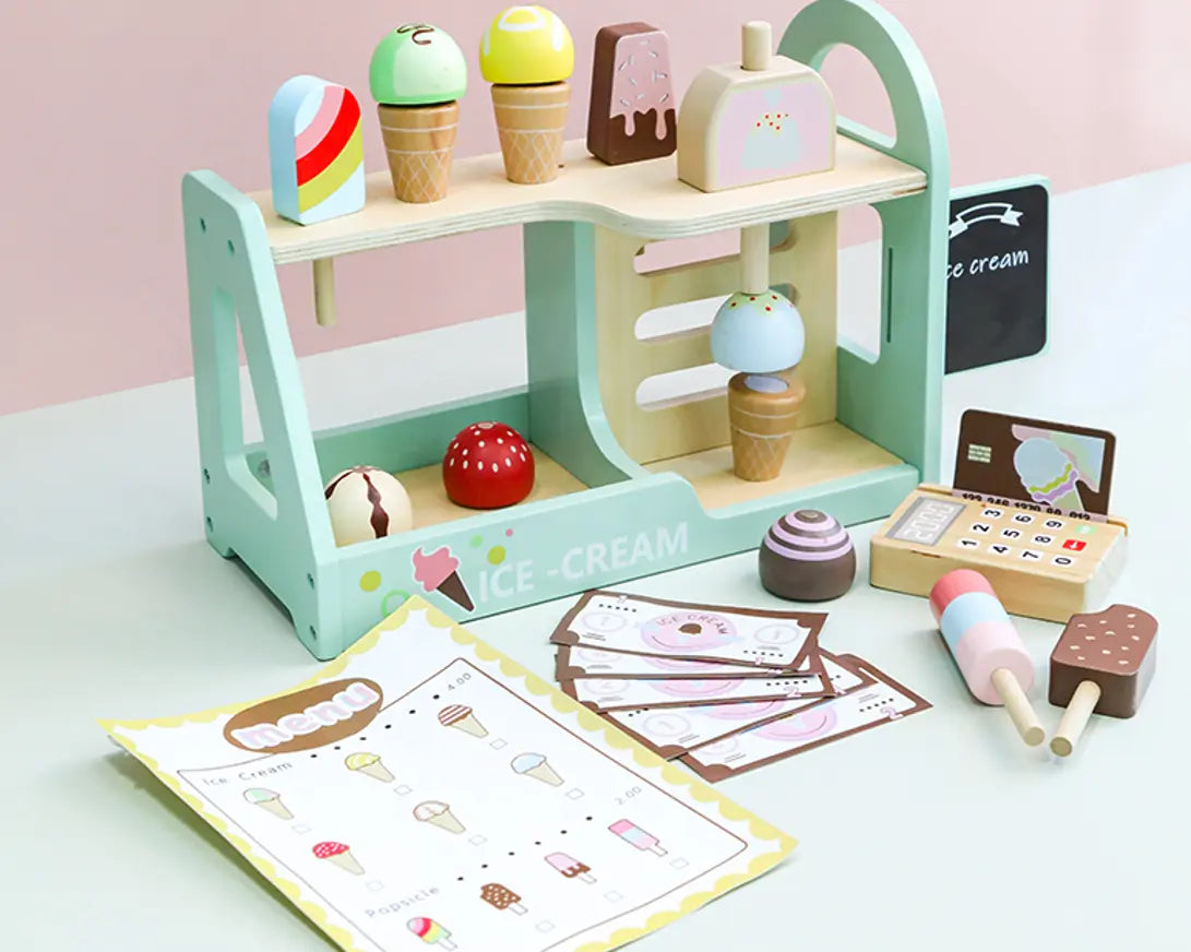 Montessori Wooden Ice Cream Set 2-6 Years | Pretend Food Play Toys | Kitchen Role Play Kit | Creative Learning Materials | Free EU Ship