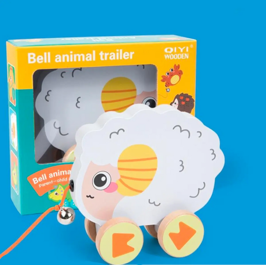 Wooden Lamb Toddler trailer - Montessori toy - motor skills