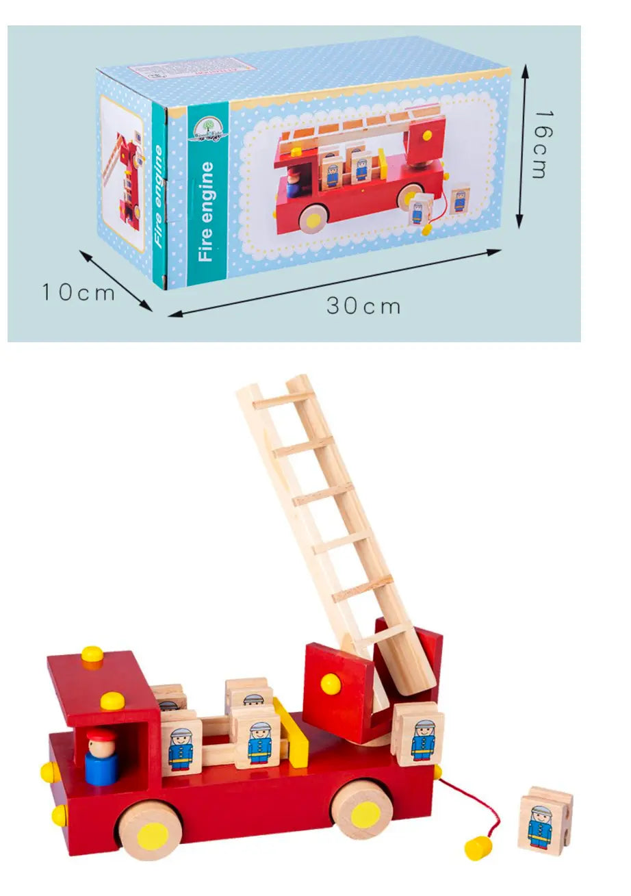 Montessori Wooden Fire Fighting Truck Toy - Little Aron