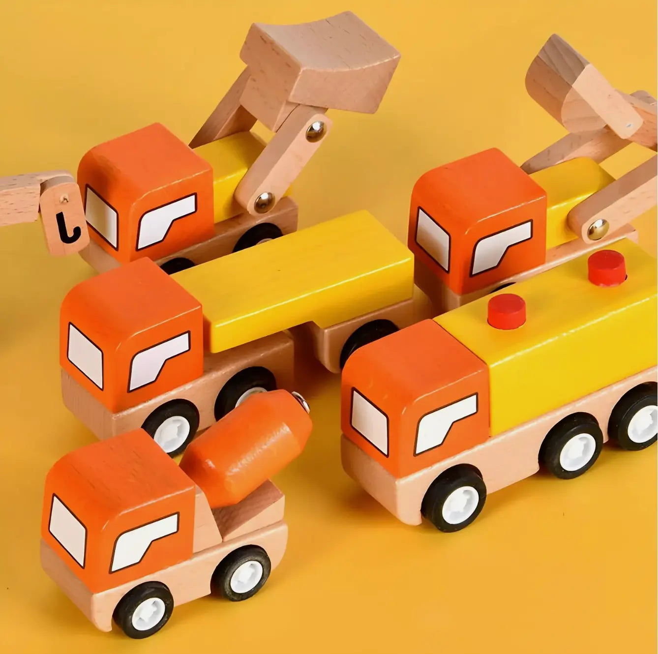 Montessori Wooden Unit Construction Truck Set - Little Aron