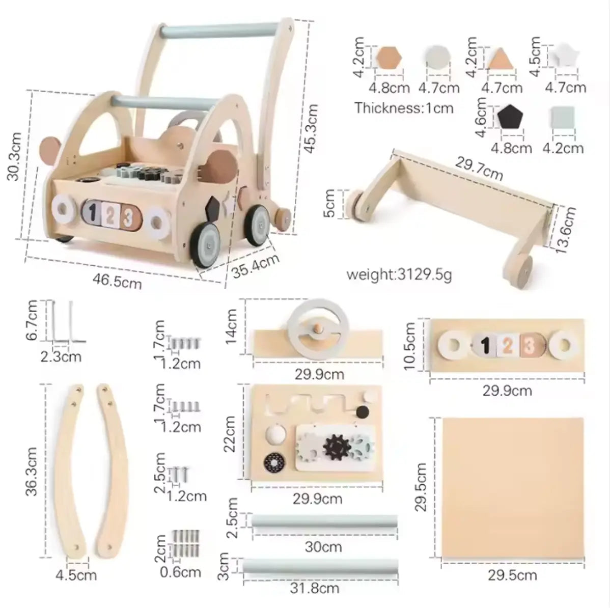 Montessori Wooden Multifunction Baby Walker Set - Little Aron