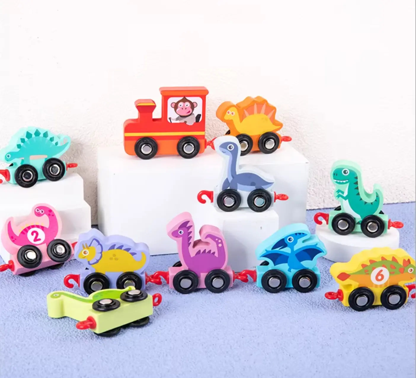 Montessori Wooden Dinosaur Mini Train Set - Little Aron