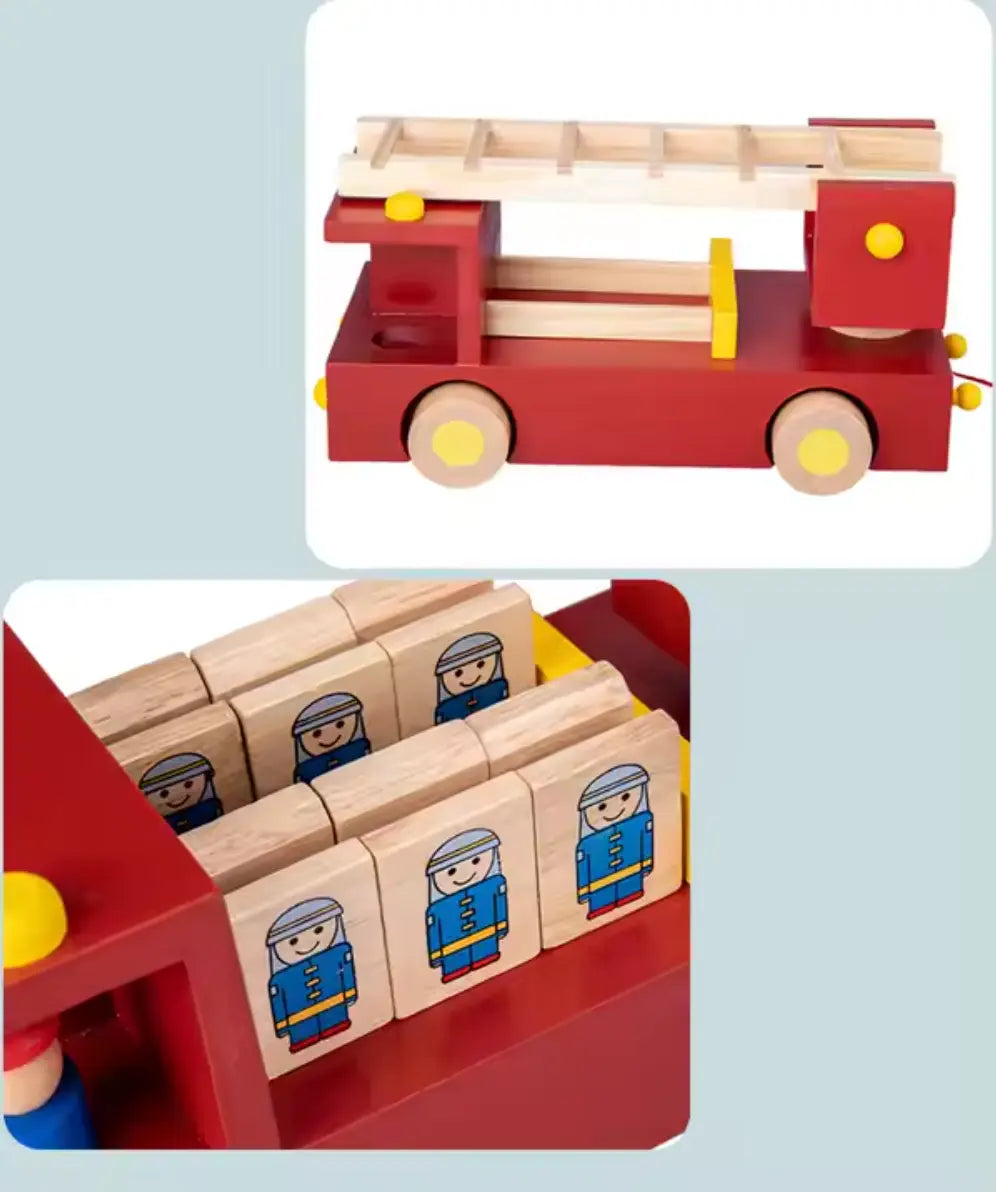 Montessori Wooden Fire Fighting Truck Toy - Little Aron
